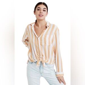 3/$15 American Eagle Outfitters Oversized Striped Shirt White & Yellow Medium